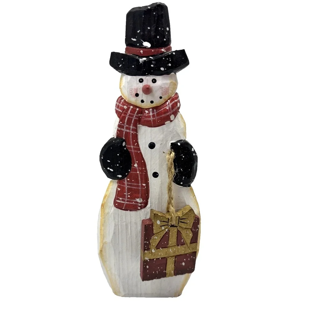Vtg Pier 1 Christmas Hand Painted Wooden Snowman Christmas Decoration 8